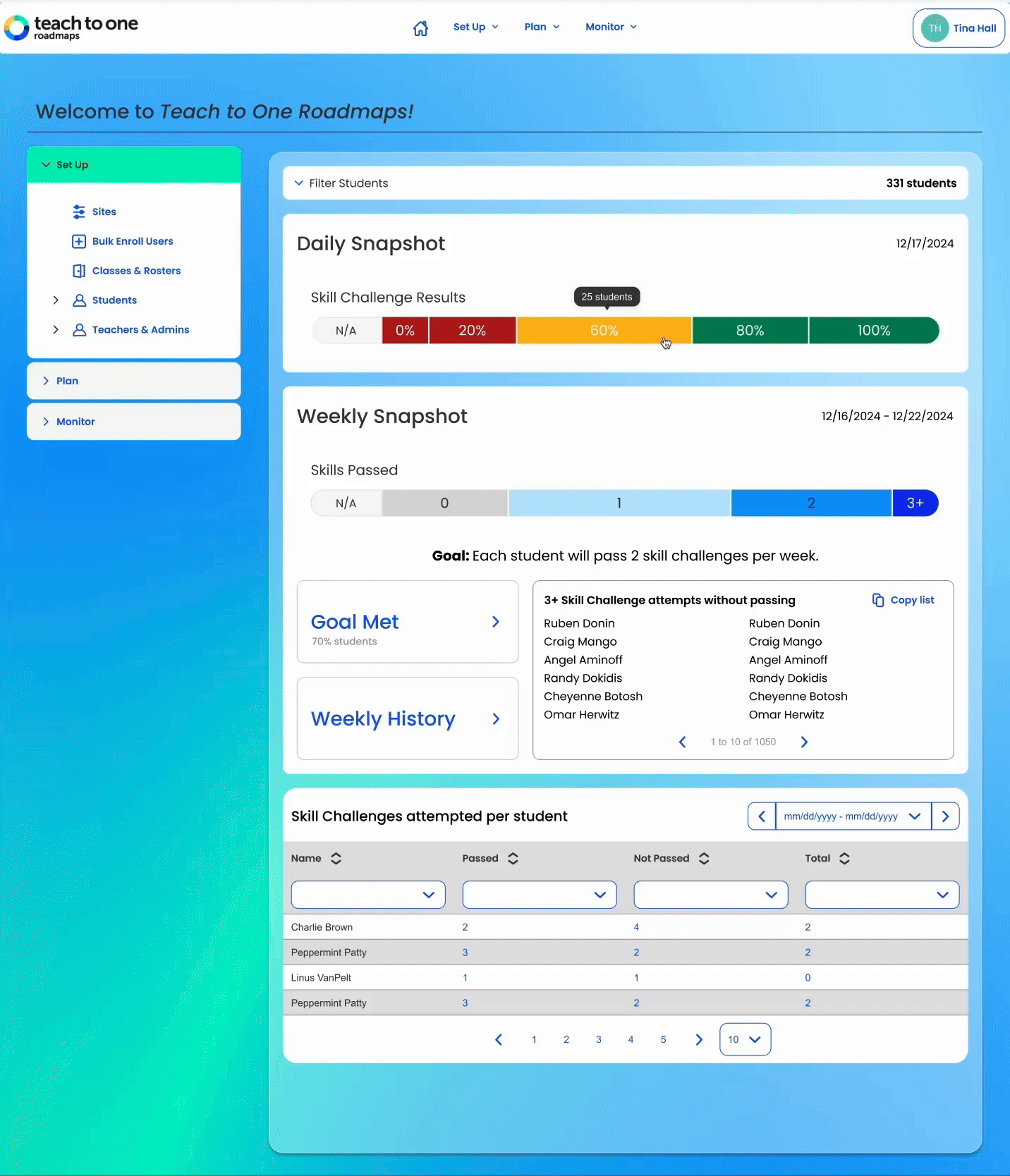 Teacher Dashboard Screenshot
